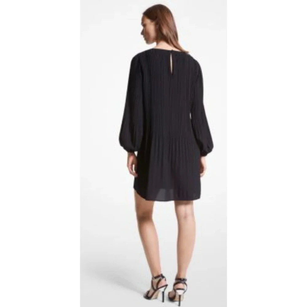 Michael Kors Pleated Mini Dress Long Sleeve Black Party Cocktail Size M NWT $175
